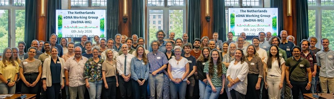Group photo of around 70 participants at the NeDNA-WG launch in Leiden